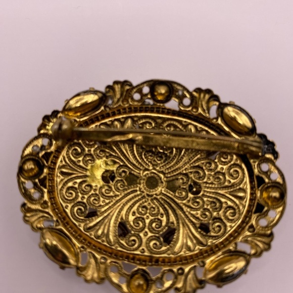 Western Germany Signed Blue Rhinestone Pearl Enamel Brooch Vintage - Picture 4 of 6